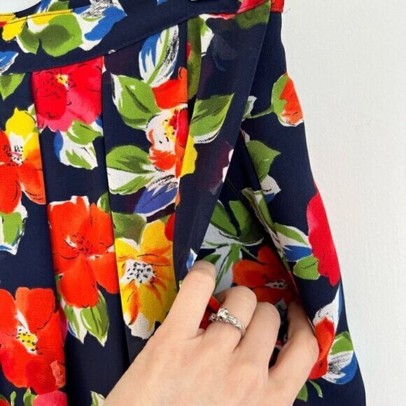 Vintage Liz Claiborne Petite Collection Women’s 12 Lined Navy Blue Floral Skirt - Picture 4 of 9